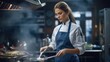 © Fly Frames - Portrait of chef woman preparing food in a professional kitchen