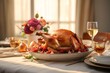 Herzhaftes Thanksgiving-Abendessen mit gebratenem Truthahn