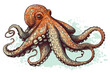 Vector octopus, isolated transparent background.