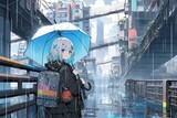 Fototapeta  - ［AI生成画像］雨が降る街で佇む少女1