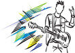 rocker man 5 brush color music career profession work doodle design drawing vector illustration