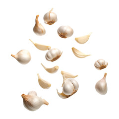 Wall Mural - flying garlic and cloves isolated on transparent background Remove png, Clipping Path