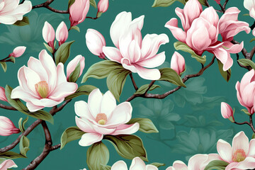 Wall Mural - Wallpaper retro decorative vintage blossom pink design art spring floral flower pattern seamless