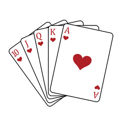 Wall Mural - Playing cards - a poker hand consisting of a royal flush hearts 10 J Q K A, vector illustration isolated on white