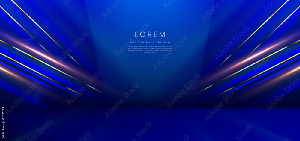 Debut Background Color Blue Elegant blue stage background with blue dot neon line and lighting ...