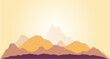 Rocky terrain natural landscape for scenery. Mountains and rising sun, sunset. Wild mountains and alpine peaks. Camping and hiking vector illustration. For business cards, postcards, covers