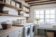 Rustic Farmhouse Laundry Room: Cozy, Organized Space with Reclaimed Wood, Vintage Decor, and Functional Storage for Farmhouse-Inspired Living.