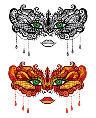 Wall Mural - Set of isolated mask for Mardi Gras carnival. Masquerade festival. Opera and theater costume element