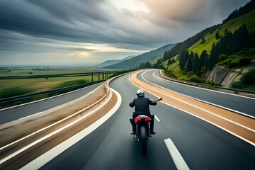 Wall Mural - bike rider on the bike going to a long journey, beautiful way , bike on highway