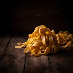 Wall Mural - Raw tagliatelle pasta on wooden background