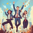 © Emma - business people jumping for joy in the city at their business and financial success