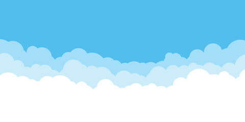 Wall Mural - Illustrations of white clouds with Blue sky background. Border of clouds. Flat style vector illustration.