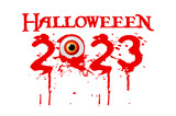 Fototapeta Zwierzęta - Halloween 2023 with eye and blood, Illustration for greeting card