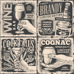 Sticker - Alcohol vintage set stickers monochrome