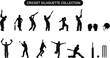 Collection of Cricket Players Silhouette. Silhouettes of Cricket Players and Cricket Elements, Cricket Poses Silhouette Batsman and Bowler
