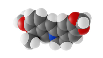 berberine molecule, quaternary ammonium salt molecular structure, isolated 3d model van der Waals