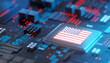 America flag on Chipset for semiconductor industry, 3d rendering
