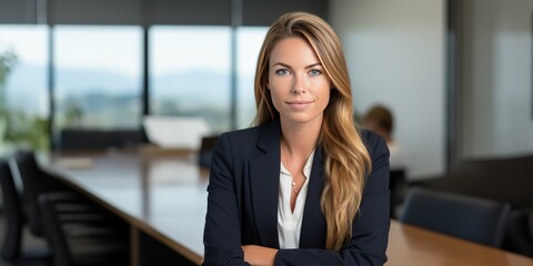 Leinwandbilder - A businessman girl works in an office