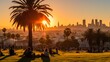 Mission Dolores Park - Panoramic Frisco City Landscape with Silhouette of Architecture in the Background