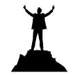 Man Standing in Mountain with raising hand, successful concept, business success