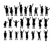 © Haruki Yui - Group of happy kid dancing, kid raising hand silhouette