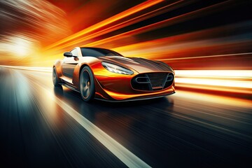 Wall Mural - A fast moving car creating motion blur on an empty road