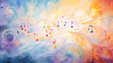 Fototapeta  - Abstract colorful musical background, painting of musical notes, background with colorful music notes, Vibrant abstract musical notes background