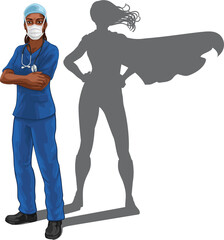 Wall Mural - Super Hero Black Woman Doctor Nurse Superhero