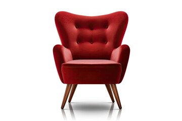 Poster - Art deco style armchair with wooden legs red velvet isolated on white background Front view grey shadow Furniture series