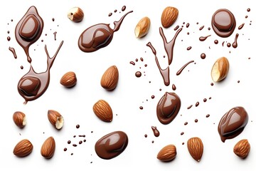 Poster - Assorted nuts covered in chocolate on white background