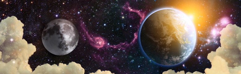 Wall Mural - earth and galaxy. multicolor outer space. elements of this image furnished by nasa.