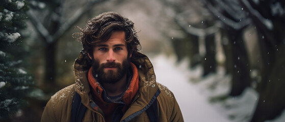 Canvas Print - portrait of a french model in a park landscape in winter