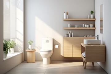 Wall Mural - Ceramic white toilet bowl in the modern stylish bathroom interior. Home design ideas