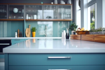 Details of a moden designer kitchen with white countertop. Home interior design ideas