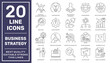 Business Management and Strategy Icon Collection. Thin Line Set contains such Icons as Vision, Mission, Values, Experience and more. Simple web icons set. Editable Stroke. EPS 10
