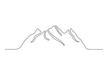 Wall Mural - Mountains landscape in single line drawing mounts with high peak in simple linear style vector illustration. Adventure winter sports climbing and outdoor tourism concept. Premium vector.