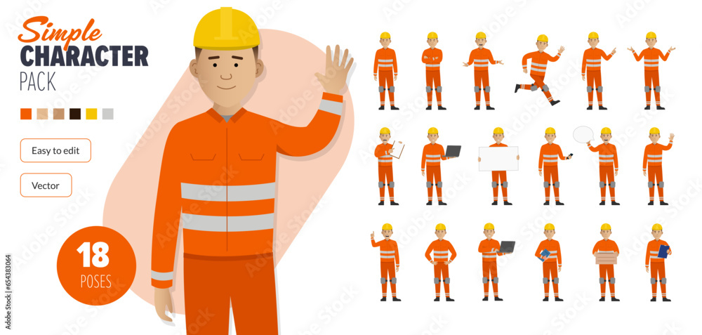 Simple flat construction maintenance worker vector character in a set ...