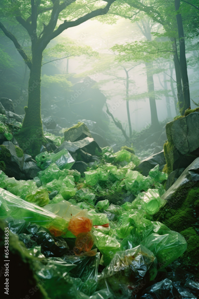 concept art of forest covered in plastic waste anti consumerism ...