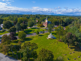 Wall Mural - West Boylston historic town center aerial view including First Congregational Church at Town Common on Central Street, West Boylston, Massachusetts MA, USA. 