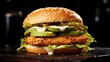 The vibrant image showcases a deluxe gourmet hamburger, boasting a heavenly combination of a juicy pankocrusted chicken patty, accompanied by fresh avocado slices, y jalapenos, and a zingy