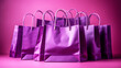 Colorful shopping bags on vibrant color background. AI generated