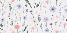 Colorful Flower Seamless Pattern Illustration. Children Style Floral Doodle Background, Funny Basic Nature Shapes Wallpaper.
