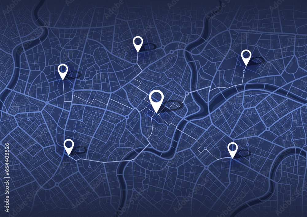 Multipe Routes Same Destination Abstract Map city. Multiple destinations with location system ...