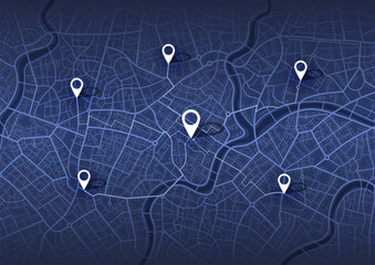 Wall Mural - Abstract Map city. Multiple destinations with location system. Direction markers for navigation to town. Location system. Urban map for travel. Route distance data, path turns. destination tag, Vector