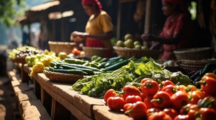 Canvas Print - Fresh vegetables and fruits at a rural market.