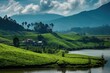 landscape with lake in the mountains Tea plantations in Munnar, Kerala, India tourism photography generative ai 