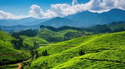 landscape in the mountains Tea plantations in Munnar, Kerala, India tourism photography generative ai 