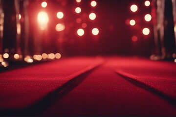 A close-up of the red carpet in the evening before the fashion night show begins