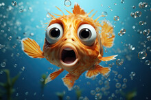 A Surprised-looking Fish With Googly Eyes, Caught In A Comical Underwater Pose. Concept Of Aquatic Humor. Generative Ai.