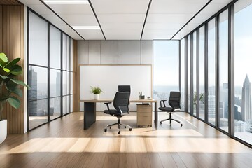 Wall Mural - Office corner in white with open space and a notice board  